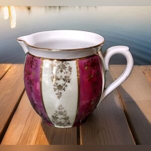 Vintage Porcelain 1950’s  Lusterware Creamer  1031 Burgundy, White, Gold